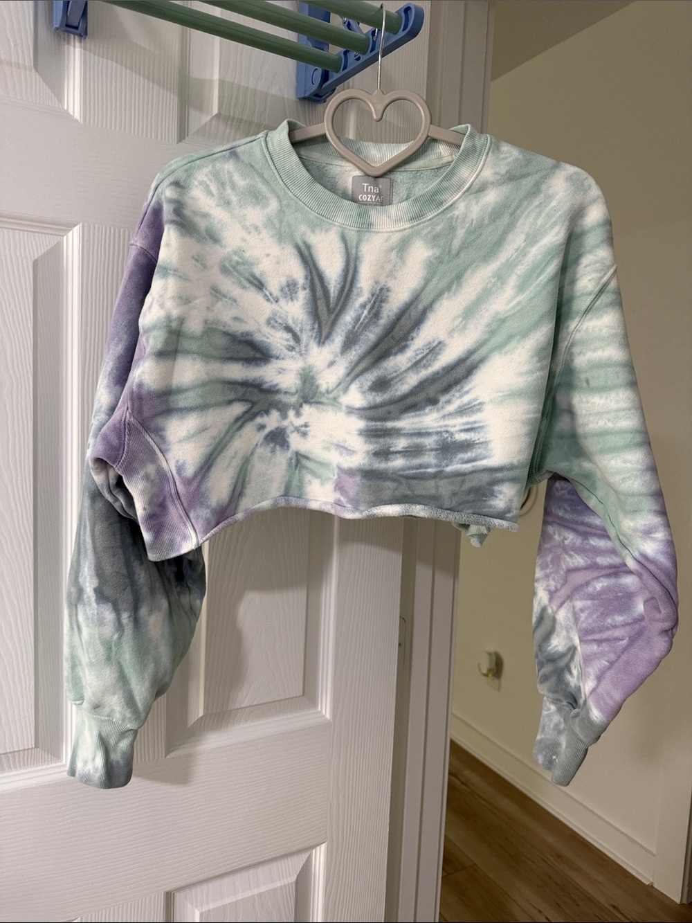 TNA CozyAF Tie-Dye Pullover in Mint and Lavender